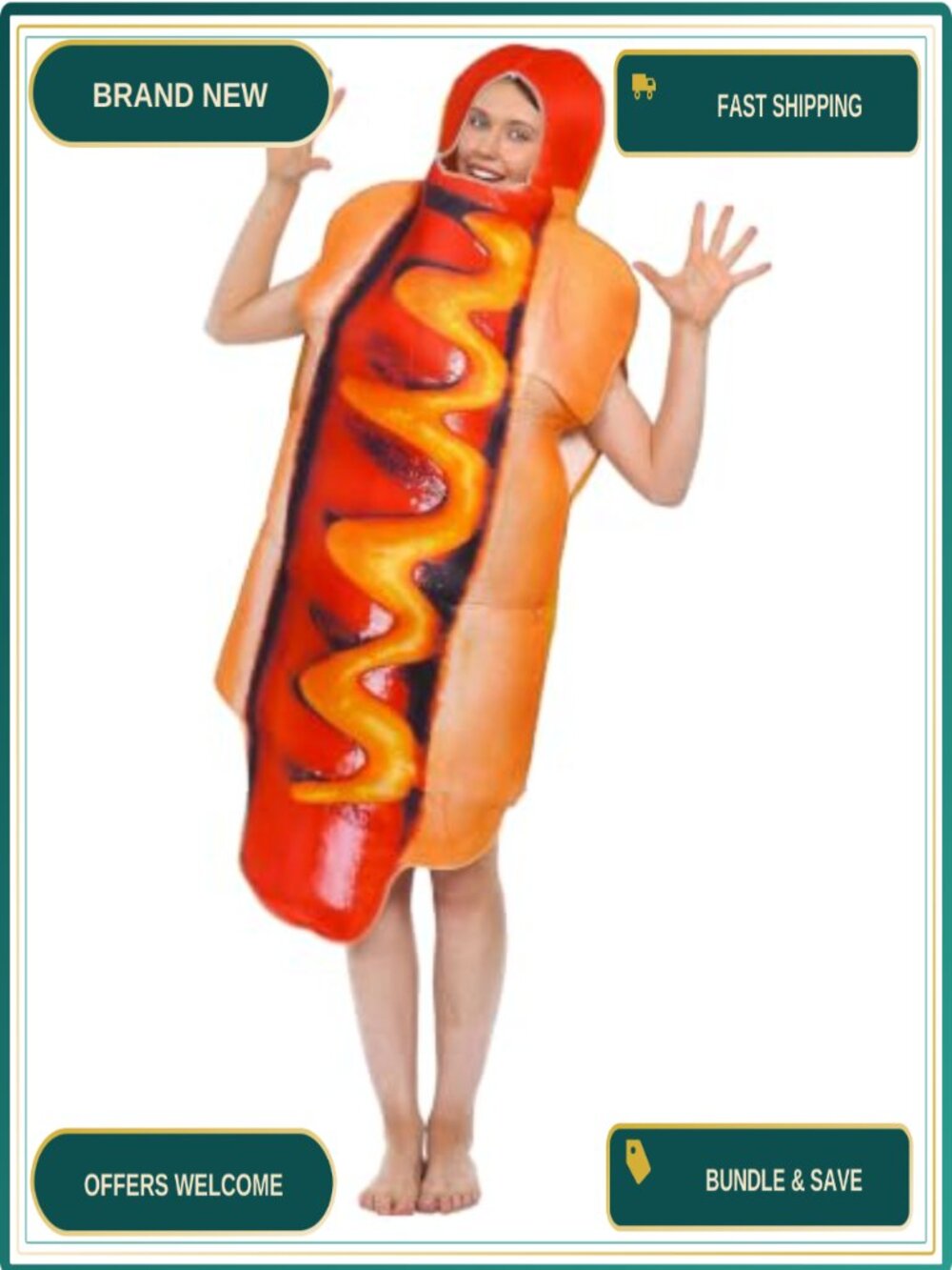 Unisex Adult Hot Dog Costume One Size Polyester Food Outfit Party